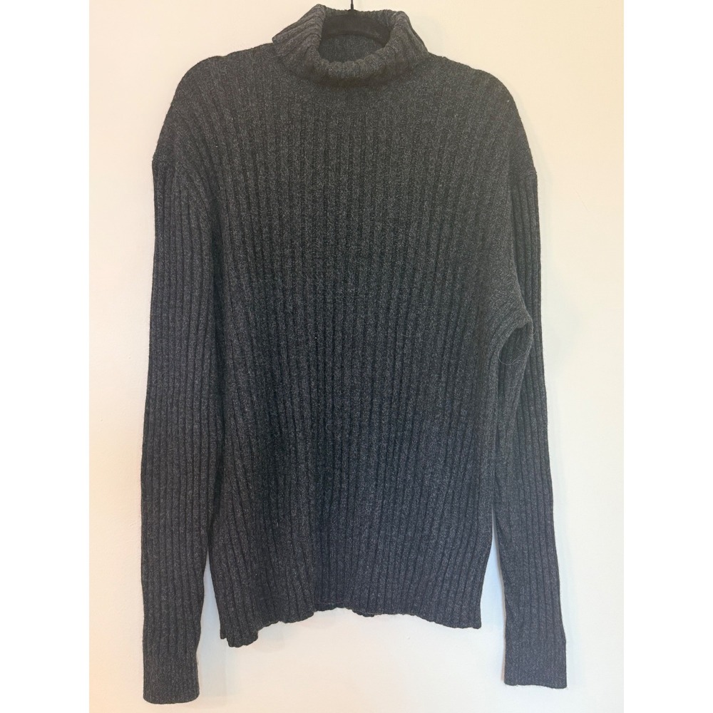 Banana Republic Italian Yarn Recycled Wool Ribbed Turtleneck Sweater Charcoal XL